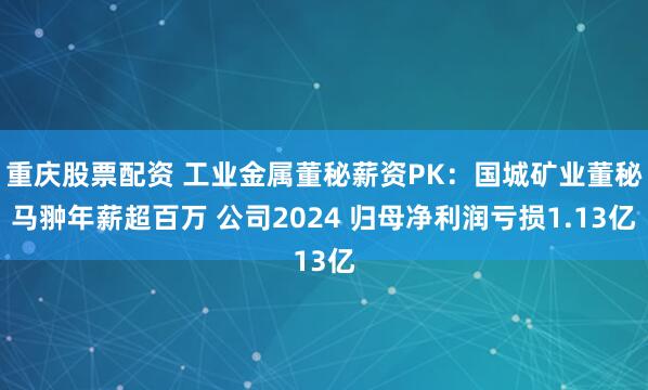 重庆股票配资 工业金属董秘薪资PK：国城矿业董秘马翀年薪超百万 公司2024 归母净利润亏损1.13亿